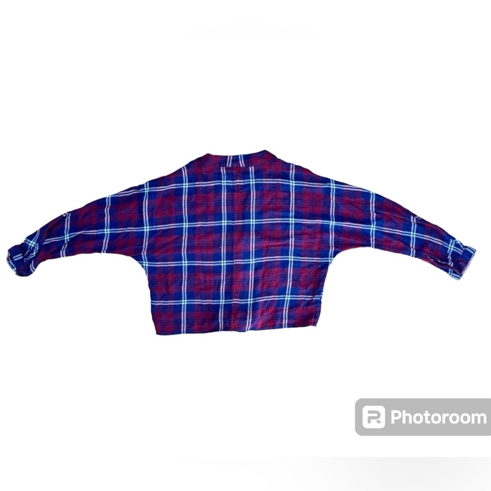 Rails Cropped Tie-Up Red, Blue and White Plaid Pattern V-Neck Button-Up Flannel - Picture 2 of 3